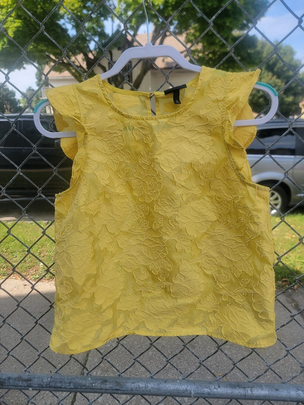 Who What Wear Yellow Floral Textured Blouse Size S